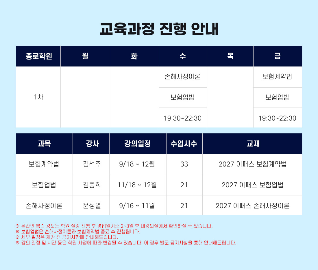 2027년 시험대비 손해사정사 1차 기본이론 종합반